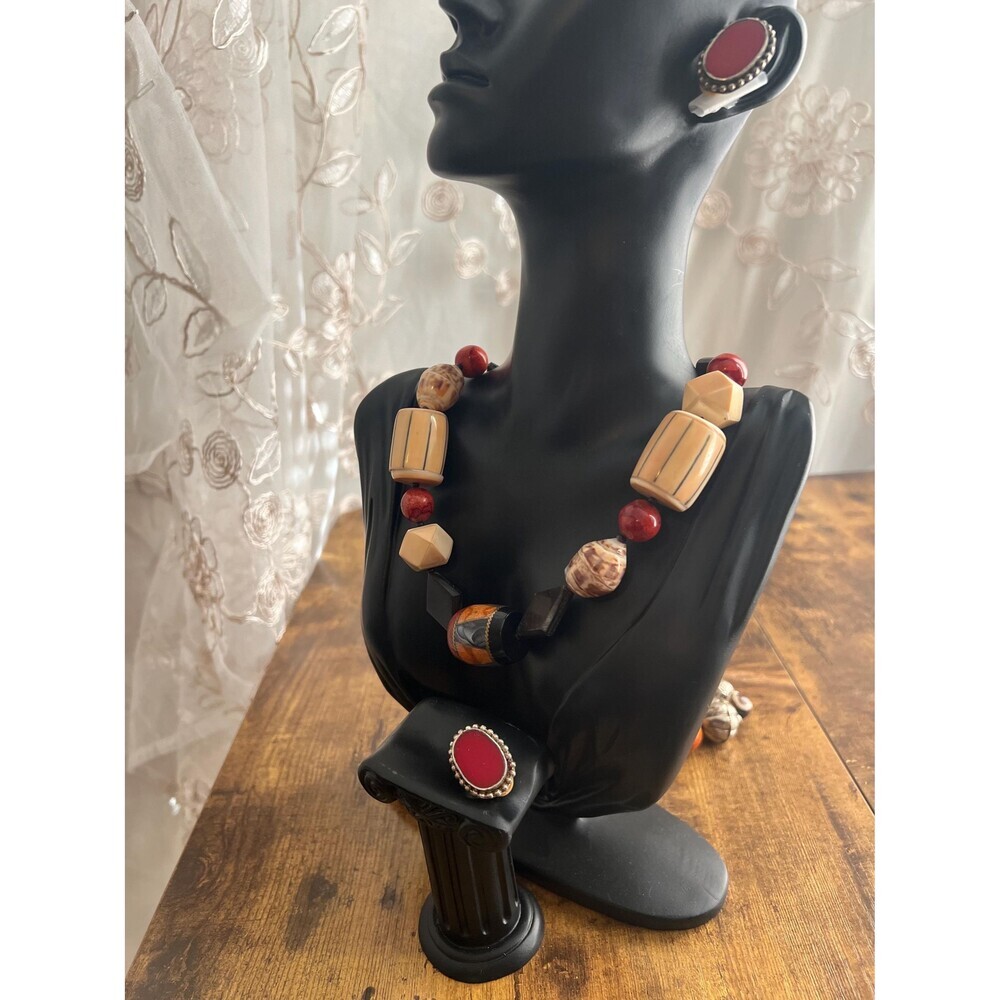 Tribal vintage beaded and metal necklace and earring set.